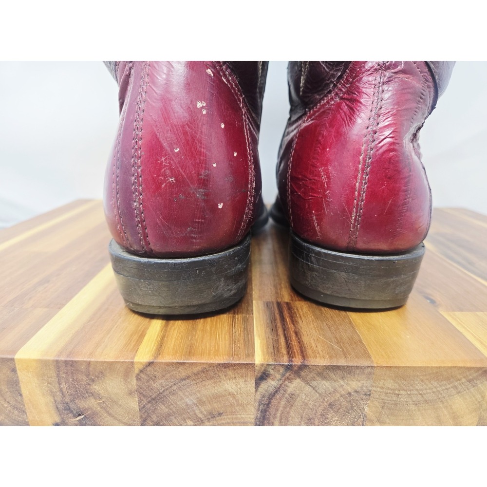 Villano Burgundy Blood Red Eel Skin Western Cowboy Boots Mens Size 7.5 VINTAGE - Picture 9 of 12